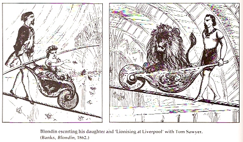 Blondin wheeling his daughter in 1862