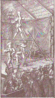 French 18th century etchings showing acrobatics at a fair