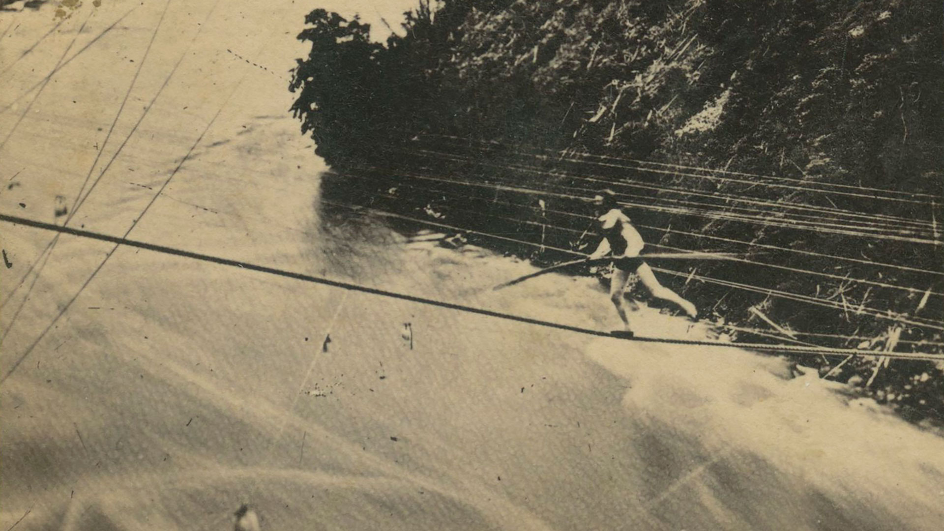 Blondin's rope ascension over Niagara River. Photo by George Barker.