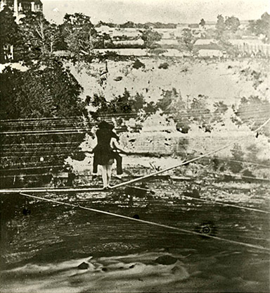 'Blondin carrying his manager, Harry Colcord, 1859
