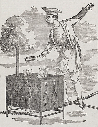 Blondin cooking an omelette