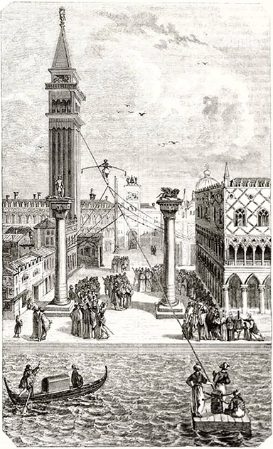 Ascending the campanile of St. Marks, 16th century