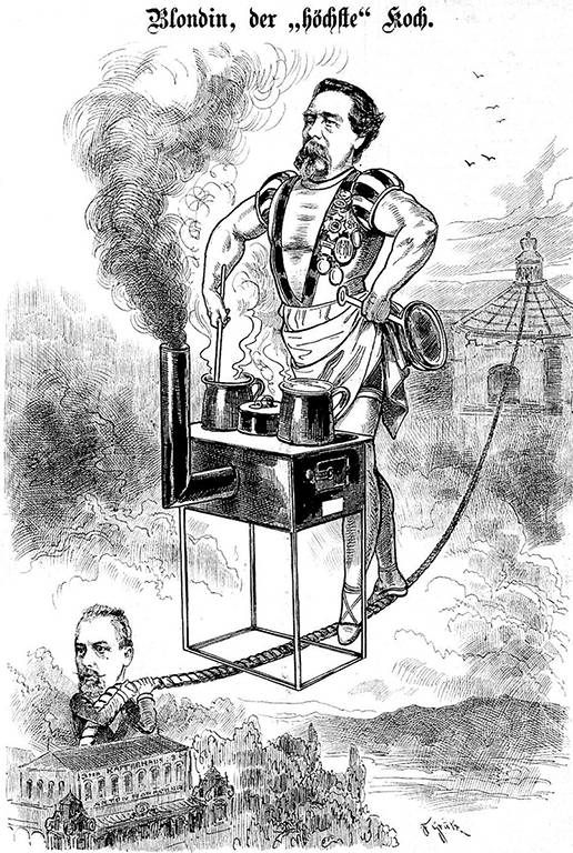 Blondin in Berlin (illustration in Die Bombe), humorous periodical (11 April 1880)