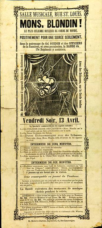 Poster, Blondin at Salle Musicale, Rue St. Louis, 13 April 1860